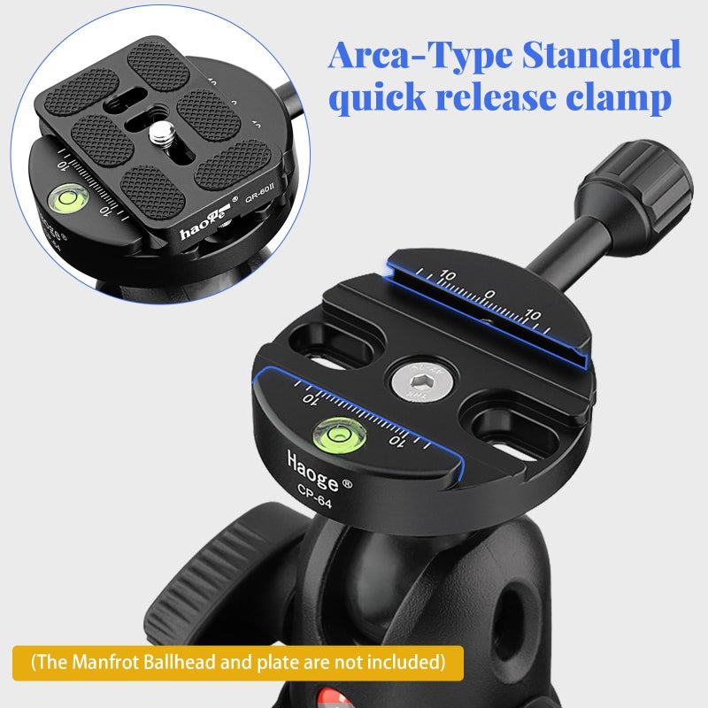 Haoge Combo Boss Adapter with CP-64 64mm Arca-Swiss-Compatible Quick Release Clamp for Manfrotto Tripod Ball Head Clamp Replacement - Image 2